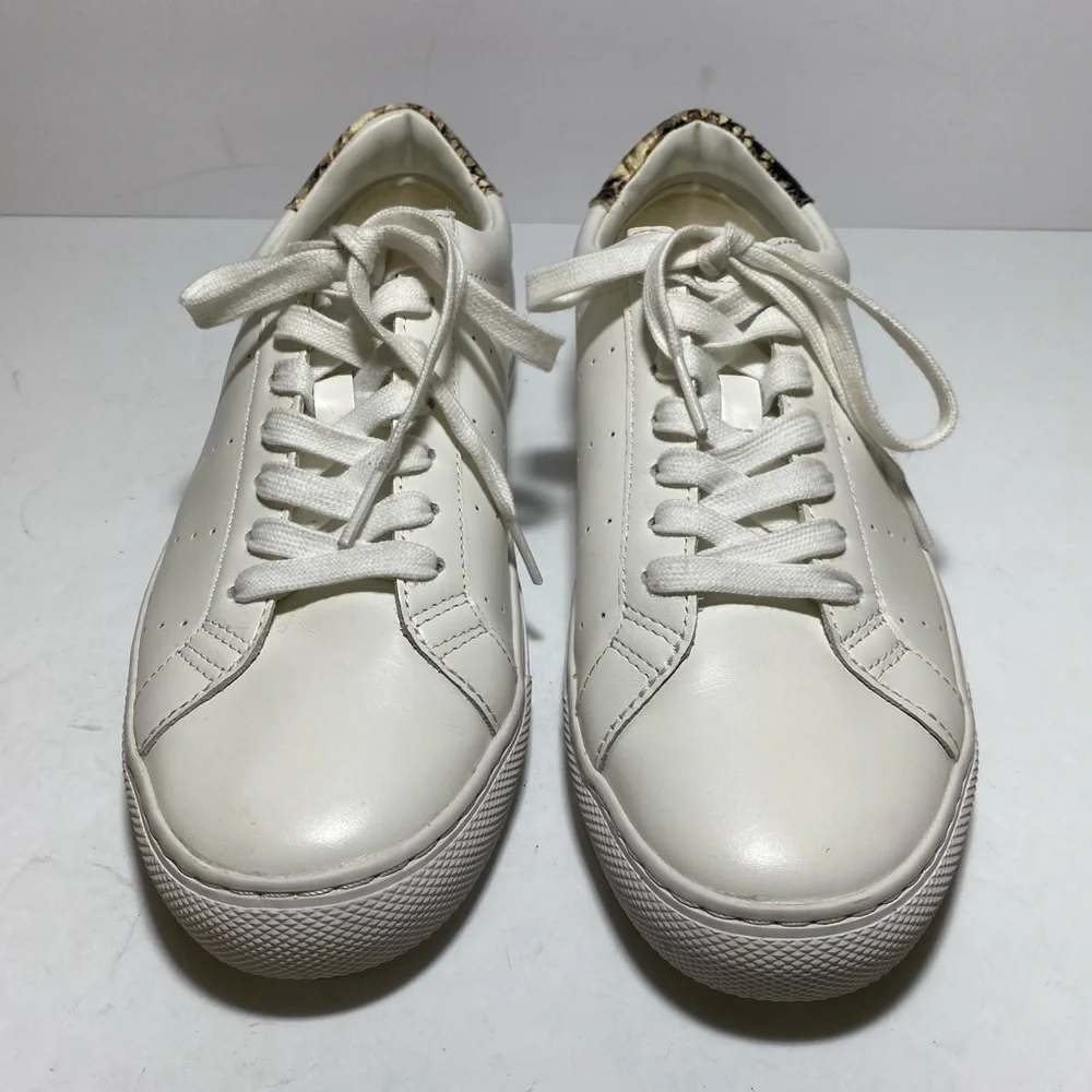J.Crew Saturday Withe Leather Snake-Print Detail Sneakers Women’s Size 10